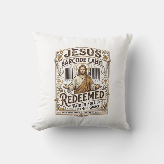 Almofada Rótulo de Código de Barras de Jesus Resgatado Rótu (Frente)
