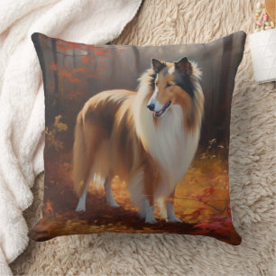 Almofada Rough Collie no Outono Folhas Caídas Inspiram