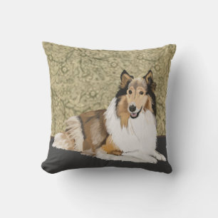 Almofada Rough Collie sobre um fundo Floral Brown