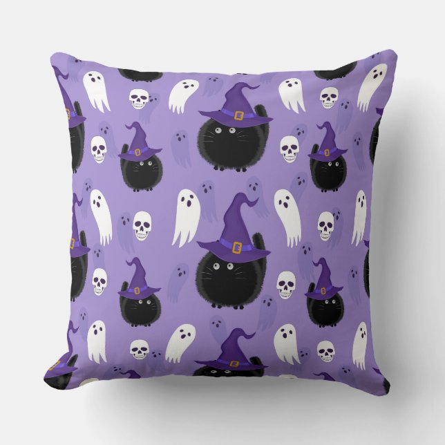 ALMOFADA ROUPA DE MEIO COM GATOS NEGROS E FANTASMAS BRANCAS (Frente)