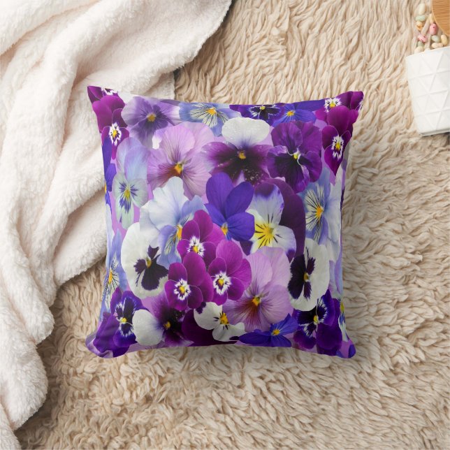 Almofada Roxo Azul Branco Pensamento Floral Flores (Cobertor)