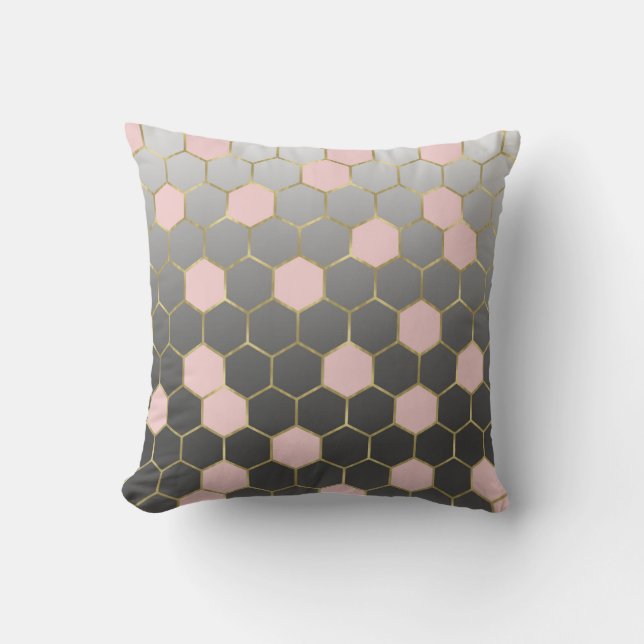 Almofada Roxo Bege Cinza e Dourado Hexágono Glam Moderno (Frente)