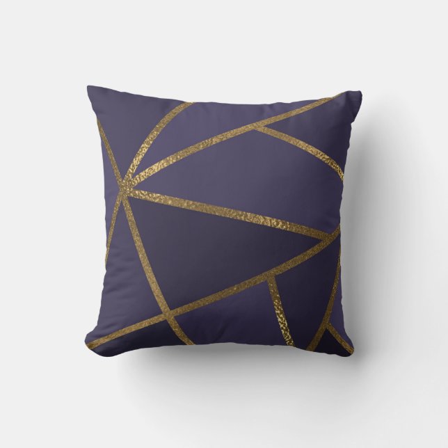 Almofada Roxo Berinjela Dourado Bronze Geométrico Glam Chic (Frente)