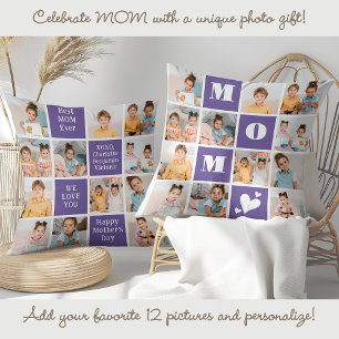 Almofada Roxo de Colagem de Fotografias Personalizada do MO