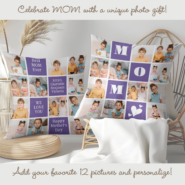 Almofada Roxo de Colagem de Fotografias Personalizada do MO (Criador carregado)