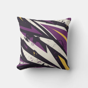 Almofada Roxo Dinâmico e Abstrato Geométrico Amarelo