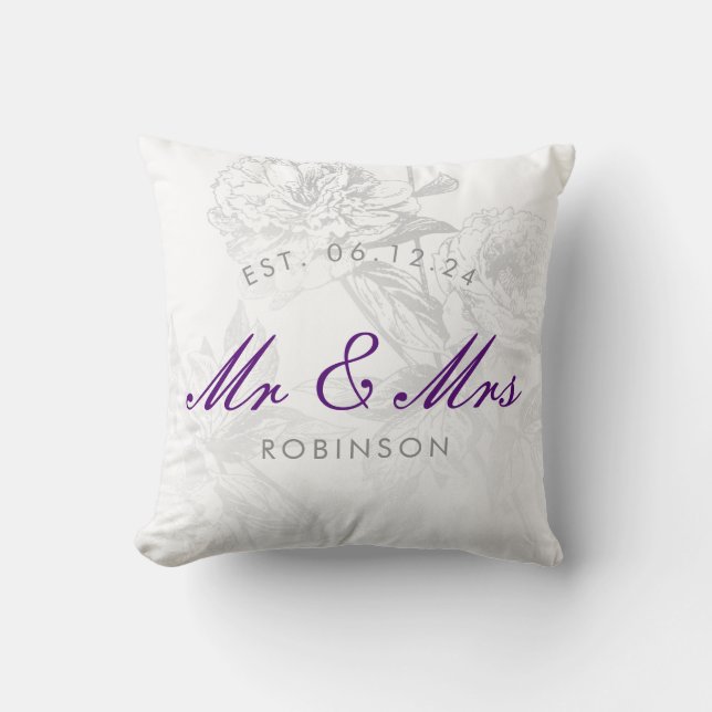 Almofada Roxo do Sr. & da Sra. Casamento Simples Floral (Frente)