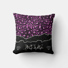 Almofada Roxo e Preto Ombre Glam Glitter Manchas de Leopard