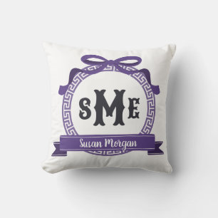 Almofada Roxo Escuro Heather Chave Grega Arco Monograma