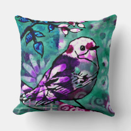 Almofada Roxo Floral de Abstrato de aves