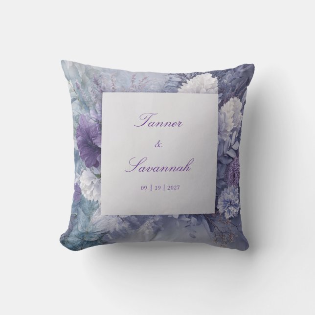 Almofada Roxo Lavanda Azul Floral Congelado Monocromático (Frente)