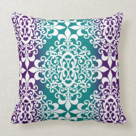 Almofada Roxo ornamentado do damasco e cerceta Ombre