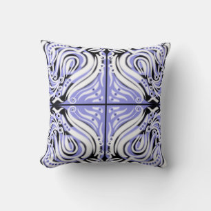 Almofada Roxo Preto Branco Curly Padrão Abstrato