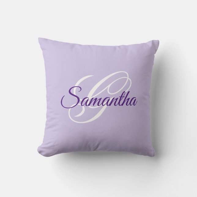 Almofada Roxo Real Lavanda e Branco Monograma Chique (Frente)