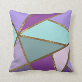 Almofada Roxo Rosa Azul Turquesa e Dourado Bronze Geométric