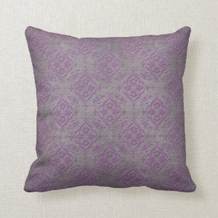 Almofada Roxo Rústico e Damasco Cinza Aço