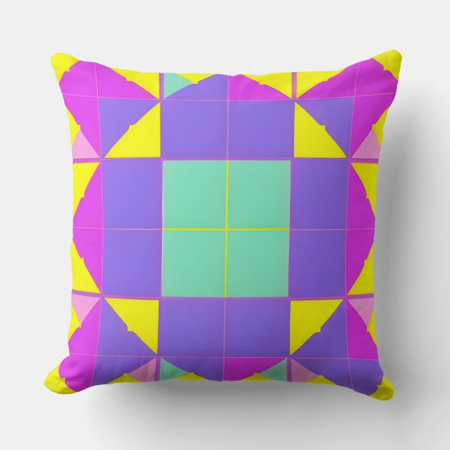 Almofada Roxo Turquesa Amarelo Geométrico Abstrato Colorido (Frente)