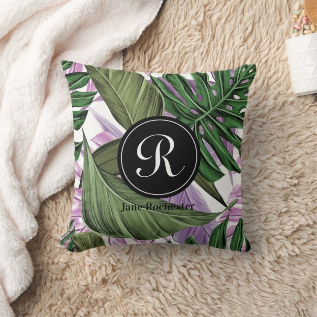 Almofada Roxo Verde Tropical de Verão deixa monograma (Cobertor)