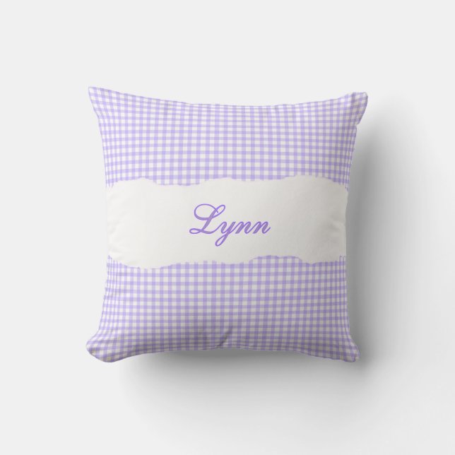 Almofada Roxo Xadrez Rústico Nome Personalizado (Frente)