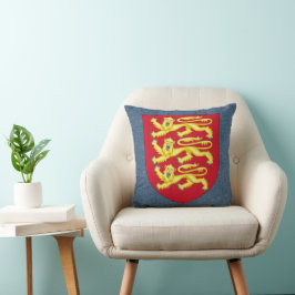 Almofada Royal Arms da Inglaterra em Blue Denim Faux Linen