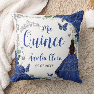 Almofada Royal Blue Floral Princess Silver 15 Quinceañera