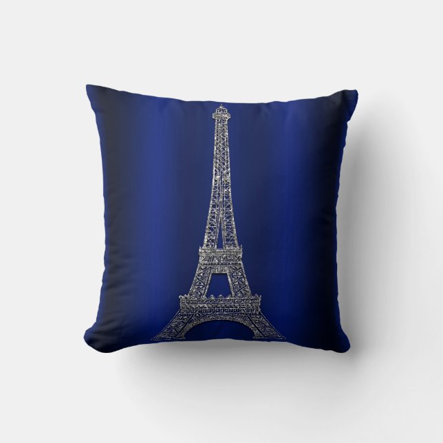 Almofada Royal Blue & Silver Torre Eiffel Paris Glam Modern (Frente)