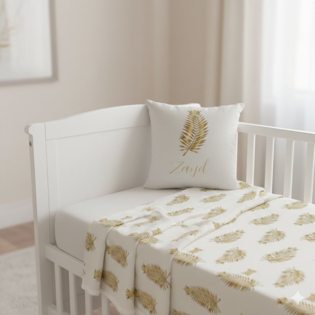Almofada Royal Gold Palm & Crown Custom Reversible Baby Pil (Criador carregado)