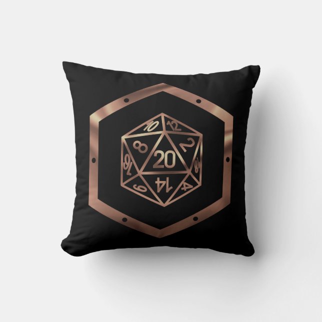 Almofada RPG Dice | Copper Fantasy Retro Tabletop PnP Gamer (Frente)