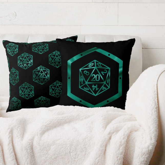 Almofada RPG Dice | Emerald Fantasy Tabletop Retro Gamer (Criador carregado)