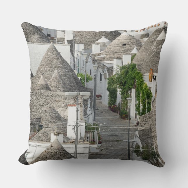 Almofada Rua com as casas do trulli em Alberobello, Puglia (Frente)