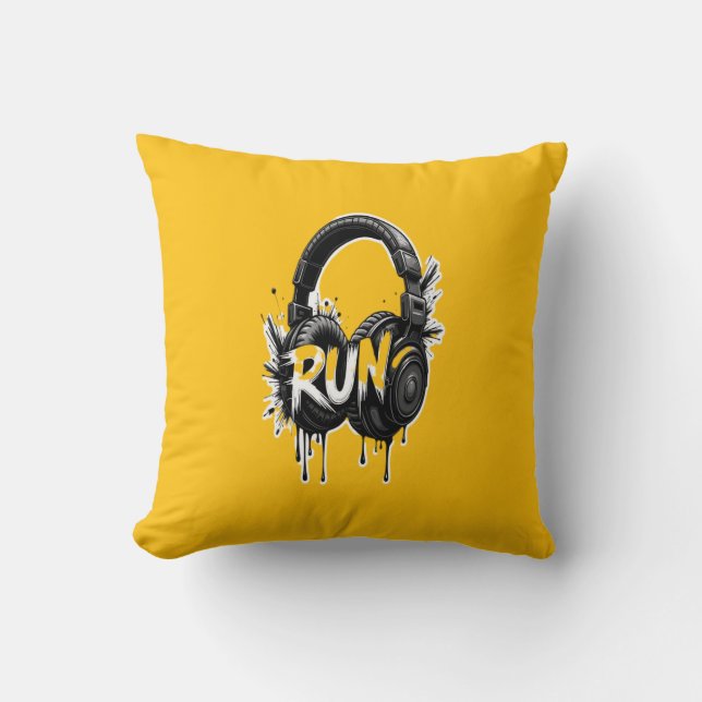 Almofada RUN Headphones Street Art Sticker (Frente)