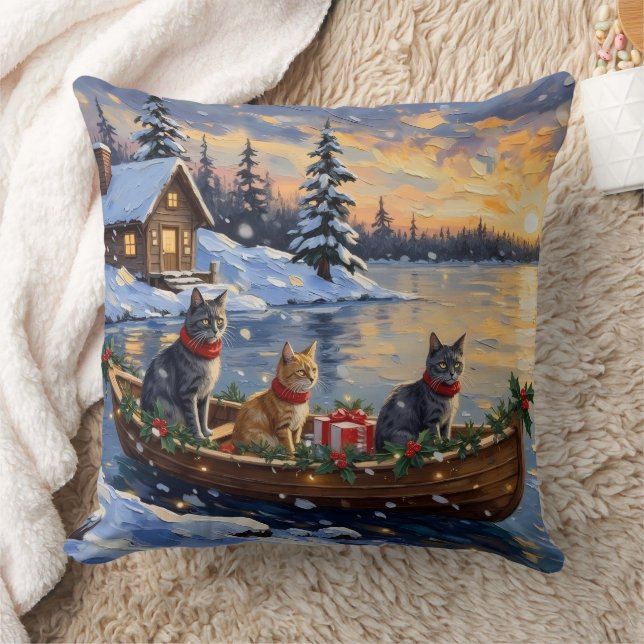 Almofada Russian Blue Cat Christmas Boat Holiday (Cobertor)