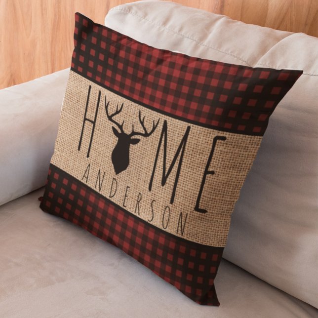 Almofada Russo Country Faux Burlap Buck Head Family Name T (Criador carregado)