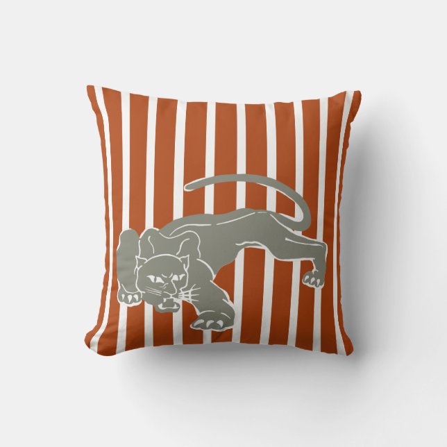 Almofada Rust Brown Safari Stripe Travesseiro com Leopardo (Frente)
