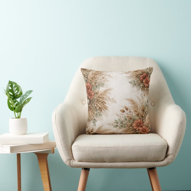 Almofada Rust Orange Boho Pampas Harvest Bouquet (Cadeira)