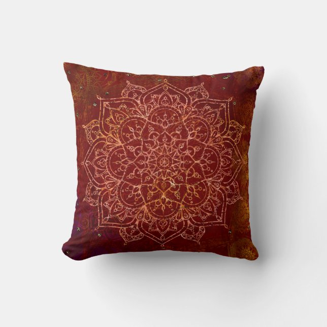 Almofada Rust Red Mandala Dourado Glam Moderna Chic (Frente)