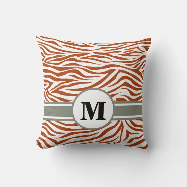 Almofada Rust Red Safari Zebra com Monograma (Frente)