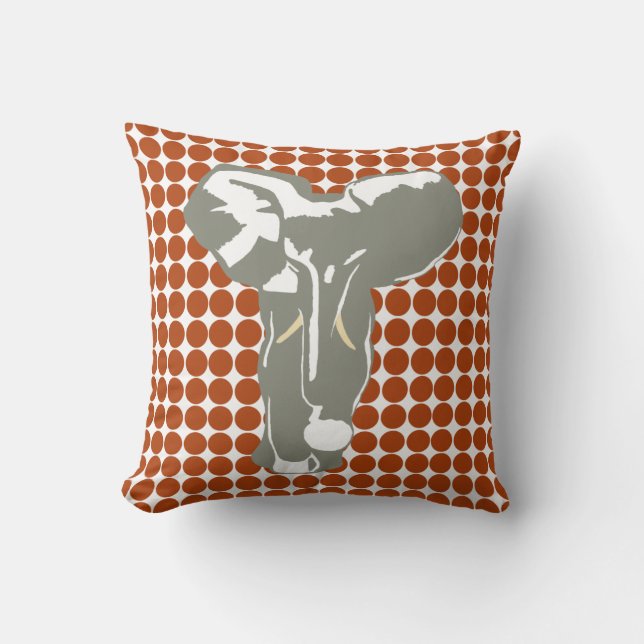 Almofada Rust Safari Dot com Elefante de Arte Pop (Frente)