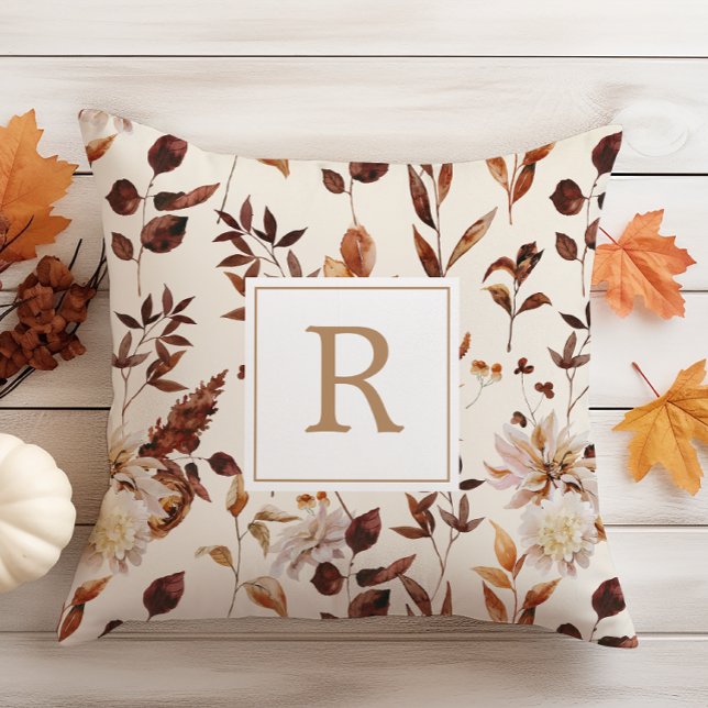Almofada Rust Terracotta Queda Foliage Monograma (Rust Terracotta Fall Foliage Decoration Monogram Throw Pillow
)