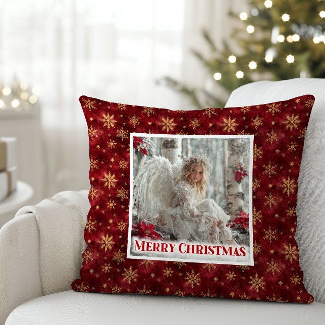 Almofada Rustic Angel Poinsettia Red Gold Custom Christmas  (Rustic Angel Poinsettia Red Gold Custom Christmas Pillow

)