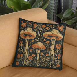 Almofada Rustic Art Nouveau Mushroom Floral Botânico