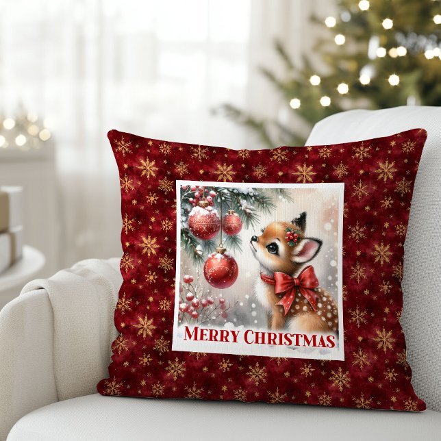 Almofada Rustic Baby Fawn Winter Scene Kids Room Decor Xmas (Rustic Baby Fawn Winter Scene Kids Room Decor Christmas Pillow

)