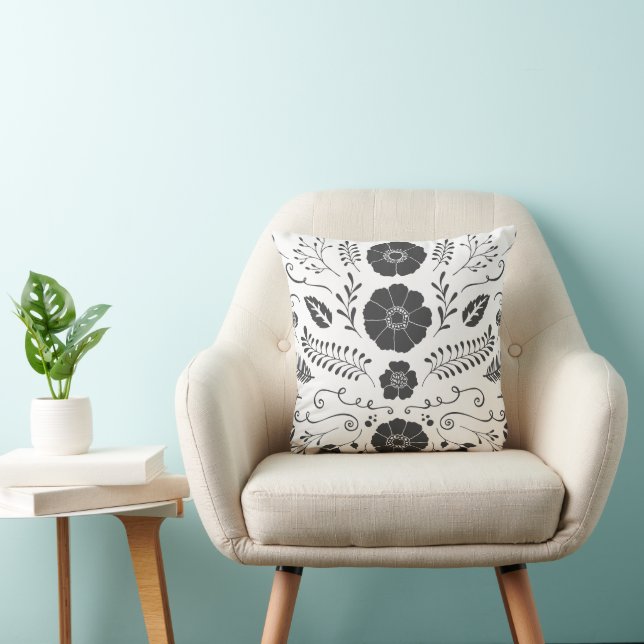 Almofada Rustic Black White Vintage Modern Floral (Cadeira)