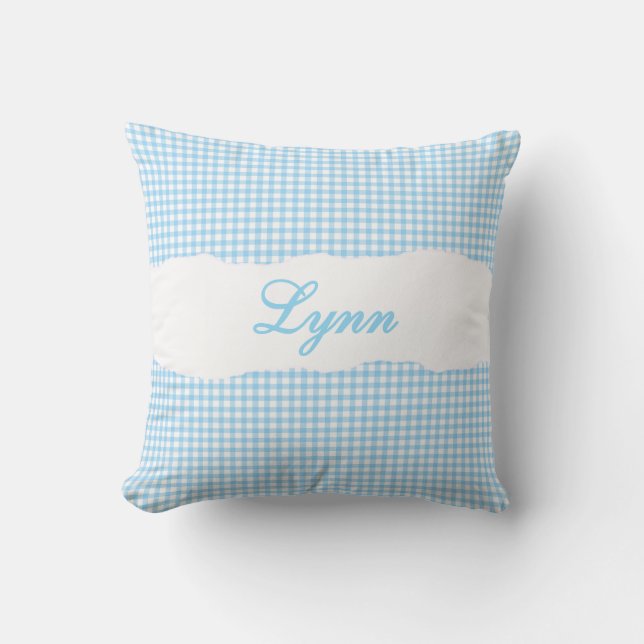 Almofada Rustic Blue Gingham Personalized Name (Frente)