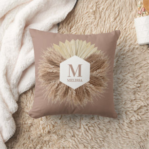 Almofada Rustic Boho Bohemian Pampas Grass Monograma