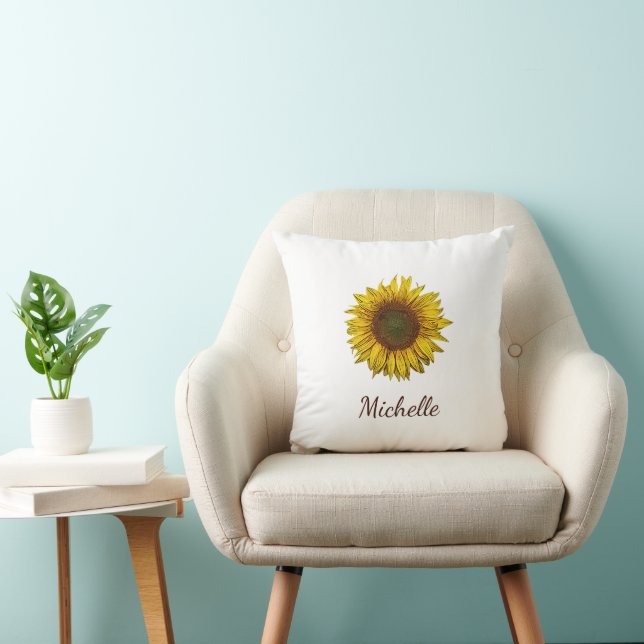 Almofada Rustic Boho Sunflower Elegant Script  (Cadeira)