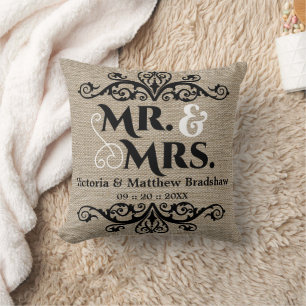 Almofada Rustic Burlap olha Sr. e Sra. Wedding