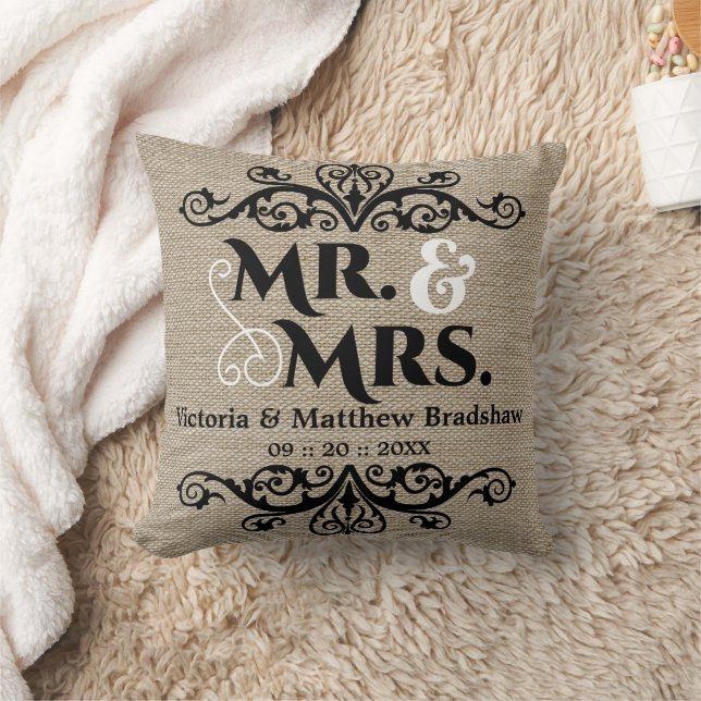 Almofada Rustic Burlap Olhe Sr. e Sra. Wedding (Cobertor)