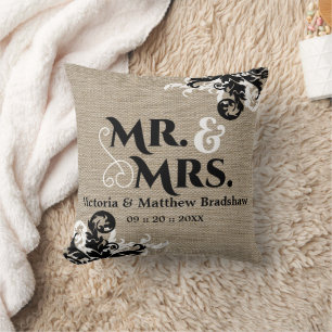 Almofada Rustic Burlap Olhe Sr. e Sra. Wedding
