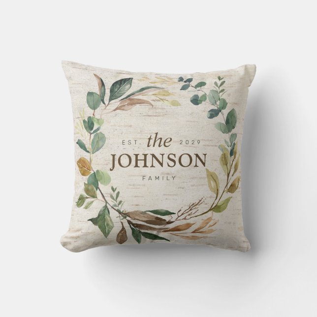 Almofada Rustic Chic Greenery Wreath Family Est Monograma (Frente)